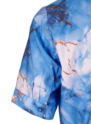 Zizzifashion Viscose blouse with marble print and short sleeves, Palace Blue AOP, Packshot image number 3