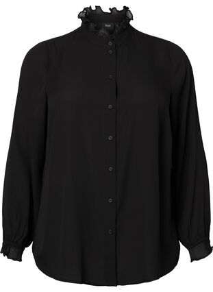 Zizzifashion Shirt blouse with ruffle details, Black, Packshot image number 0