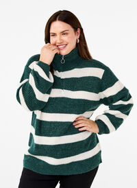 FLASH - Knitted sweater with high neck and zipper, Sea M. Mel. Stripe, Model