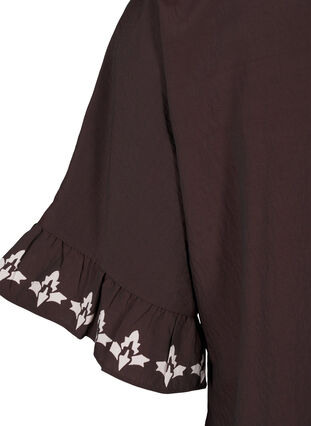 Zizzifashion Short-sleeved blouse with print and ruffles, Seal Brown, Packshot image number 3