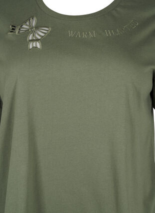 Zizzifashion Organic cotton T-shirt with bow detail, Thyme, Packshot image number 2