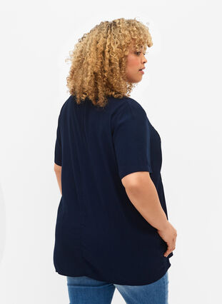 Zizzifashion Viscose blouse with short sleeves and pleats, Navy Blazer, Model image number 1