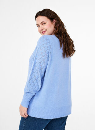 Zizzifashion Knitted blouse with lace pattern, Cornflower Blue Mel., Model image number 1