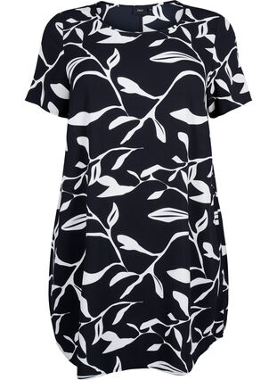 Zizzifashion Dress with print and short sleeves, Bl.An.Wh.Fl.AOP, Packshot image number 0