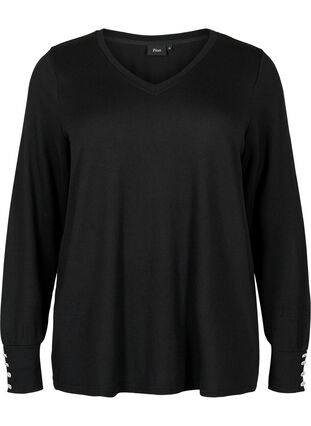 Zizzifashion Long-sleeved blouse with wide cuff and buttons, Black, Packshot image number 0