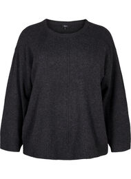 Knitted blouse with a round neck and center seam, Dark Grey Melange, Packshot