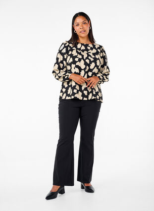 Zizzifashion Long-sleeved blouse with print and bows, Black AOP, Model image number 2