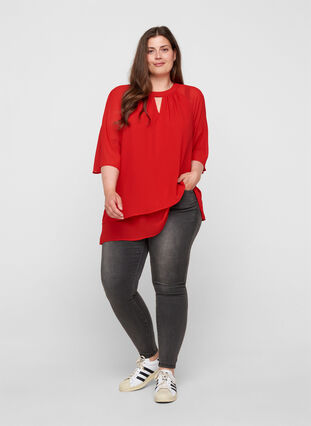 Chiffon blouse with 3/4 sleeves - Red - Sz. 42-60 - Zizzifashion