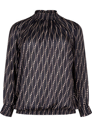 Zizzifashion Printed blouse with smock, Black Weaves AOP, Packshot image number 0