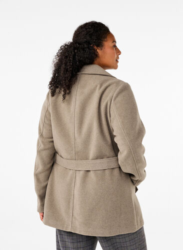 Zizzifashion Short wool jacket with belt, Desert Taupe Mel., Model image number 1