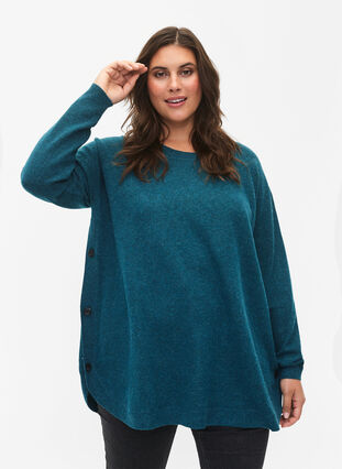 Zizzifashion Marled knitted sweater with button details, Deep Lake Mel., Model image number 0