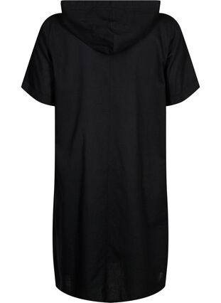 Zizzifashion Cotton blend hooded dress with linen, Black, Packshot image number 1