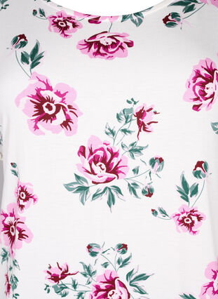 Zizzifashion Floral viscose blouse with short sleeves, White Pink AOP, Packshot image number 2