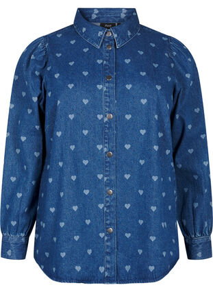 Zizzifashion Denim shirt with hearts, L. Blue D. W. Heart, Packshot image number 0