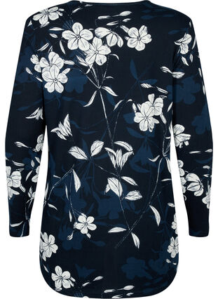 Zizzifashion Floral blouse with long sleeves, Navy B. Flower AOP, Packshot image number 1