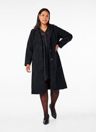 Zizzifashion Long wool coat with pockets, Black, Model image number 2