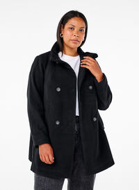 Short trench coat with an A-line, Black, Model