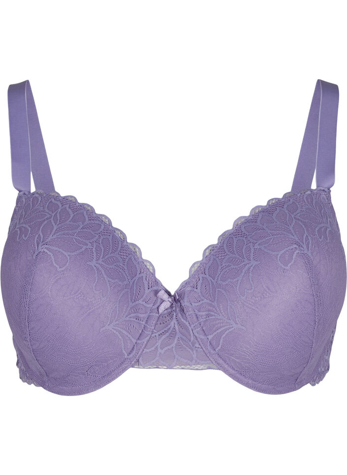 Lace bra with removable inserts - Purple - Sz. 85E-115H - Zizzi Outlet