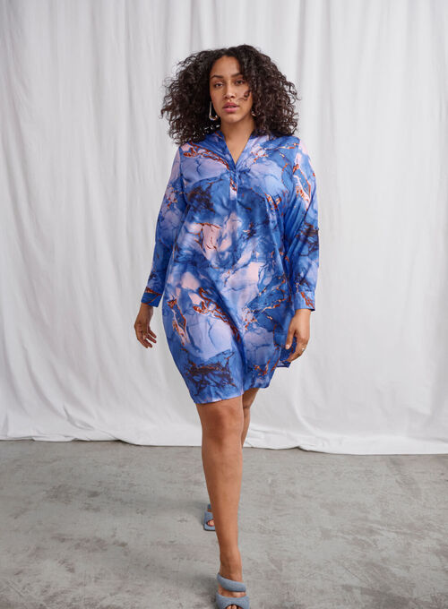 Shirt dress with marble print, , Model