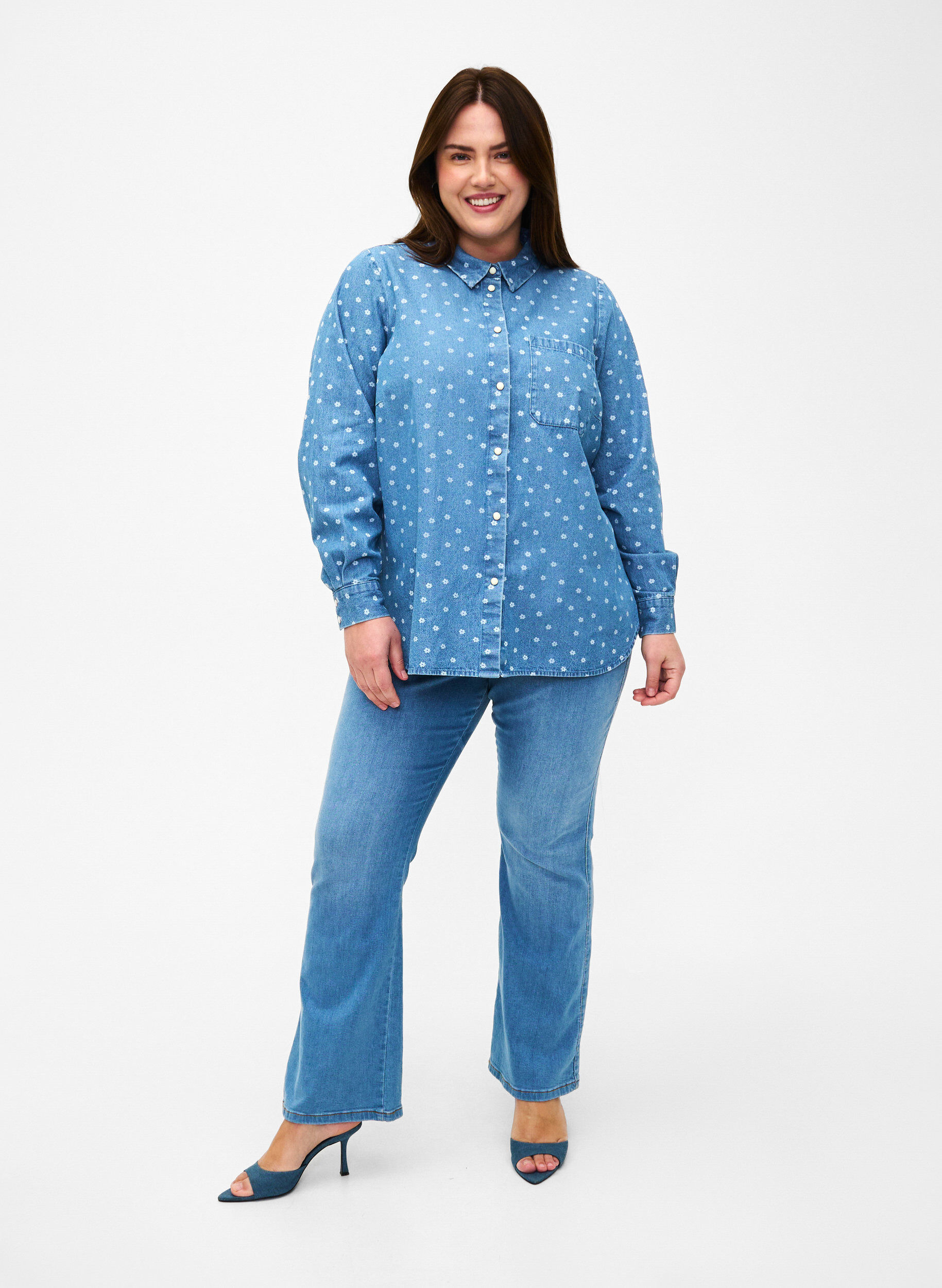 Buy Xpose Women Blue Polka Dots Shirt Style Top online