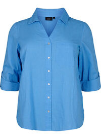 Shirt blouse with button closure in cotton-linen blend