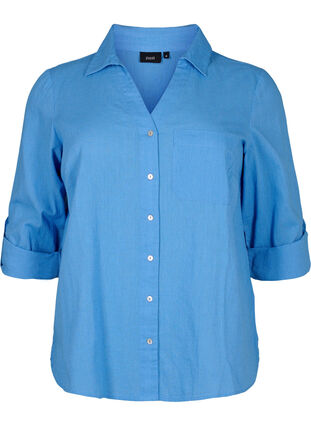 Zizzifashion Shirt blouse with button closure in cotton-linen blend, Marina, Packshot image number 0