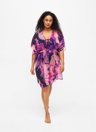 Zizzifashion Beach kimono with print, Purple Swirl, Model image number 2