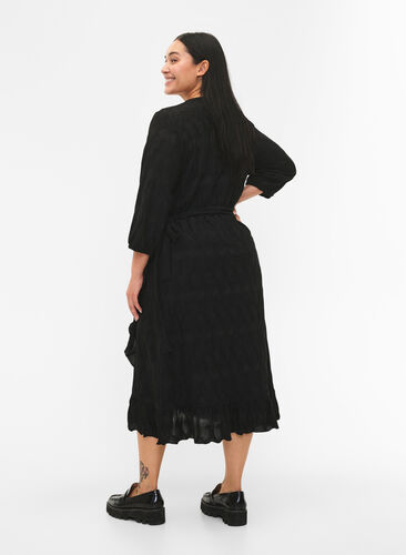Zizzifashion FLASH - Wrap Dress with 3/4 Sleeves, Black, Model image number 1