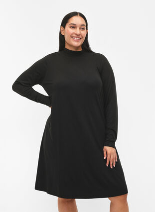 Zizzifashion FLASH - Long sleeve dress with turtleneck, Black, Model image number 0