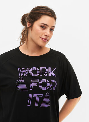 Zizzifashion Cotton training t-shirt with print, Black w. Work For It, Model image number 3
