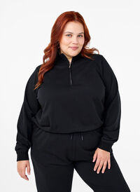 High neck sweatshirt with zip, Black, Model