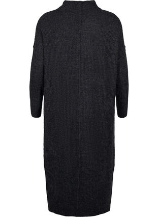 Zizzifashion Long oversized knitted dress with slit, Dark Grey Melange, Packshot image number 1