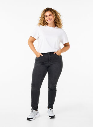 Zizzifashion Amy jeans with a high waist and super slim fit, Dark Grey Denim, Model image number 0