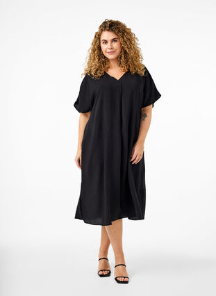 Zizzifashion V-neck dress in viscose, Black, Model image number 0