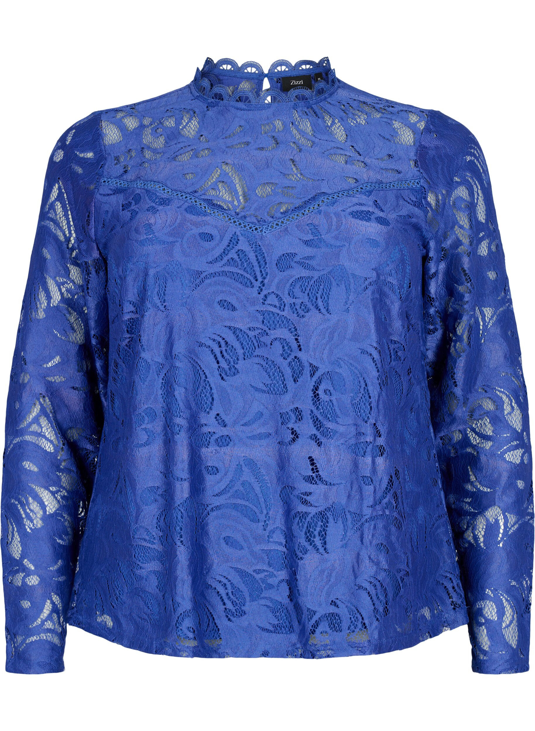 Long-sleeved lace blouse - Blue - Sz. 42-64 - Zizzifashion