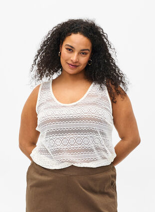 Sleeveless top with hole pattern, Off White, Model image number 0
