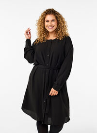 Long-sleeved dress with tie string, Black, Model