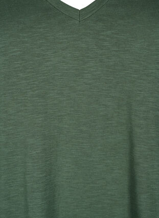 Zizzifashion Short-sleeved basic t-shirt with v-neck, Thyme, Packshot image number 2