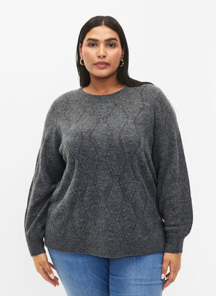 Zizzifashion Knitted pullover with hole pattern, Dark Grey Melange, Model image number 0