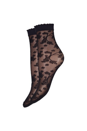 Zizzifashion 2-pack ankle socks with lace, Black Flower, Packshot image number 0