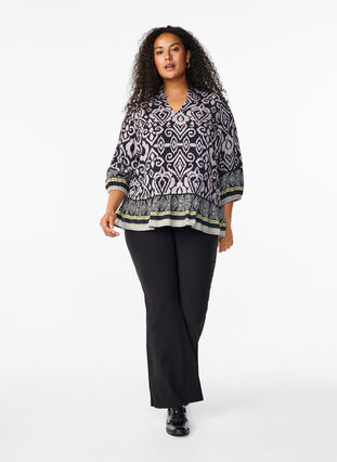 Zizzifashion Blouse with print and 3/4 sleeves, Black AOP, Model image number 2