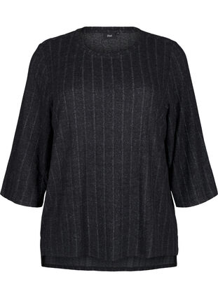 Zizzifashion Melange blouse with 3/4 sleeves, Black Melange, Packshot image number 0