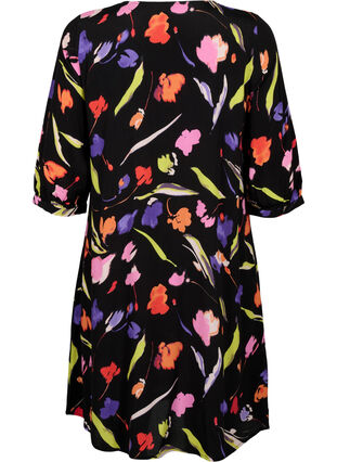 Zizzifashion Dress in viscose with print and 3/4 sleeves, Faded Tulip AOP, Packshot image number 1