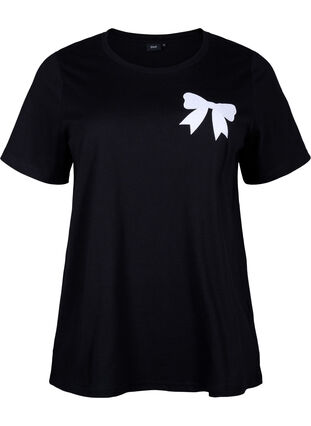 Zizzifashion Cotton T-shirt with bow tie, Black W. White, Packshot image number 0
