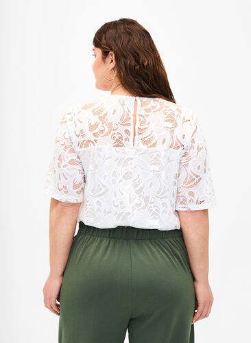 Zizzifashion Lace blouse with short sleeves, Bright White, Model image number 1