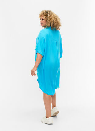Zizzifashion Long shirt in viscose, Blue Atoll, Model image number 1