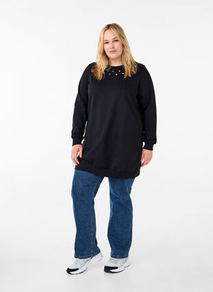 Zizzifashion Sweat tunic with metal details, Black, Model image number 2