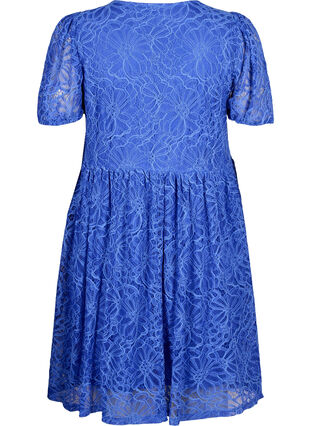 Zizzifashion Short-sleeved lace dress with v-neck, Dazzling Blue, Packshot image number 1