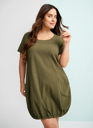 Zizzifashion Short-sleeved cotton dress, Ivy Green, Image image number 0