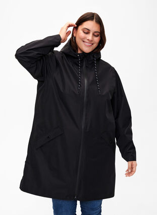 Zizzifashion Rain jacket with pockets and hood, Black, Model image number 0